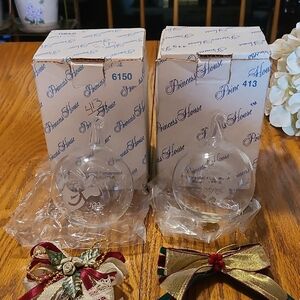 Princess House Clear Glass Ornaments with Festive Bows - Set Of 2